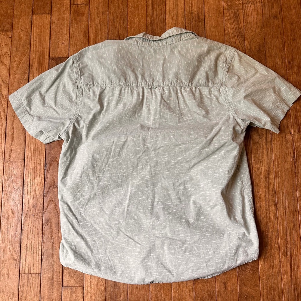 Slub Textured Cotton Button Down Shirt Mens Large Short Sleeve Green Modern - Picture 6 of 6